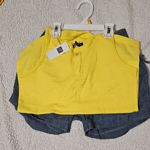 Shorts AndBright Yellow Striped Crop Tank Top (OLD NAVY)/denim Shorts (Osh Kosh)